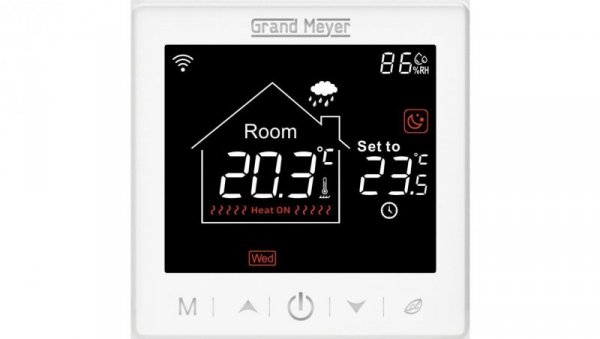 Termostat podłogowy regulator temperatury bezprzewodowy z wyświetlaczem LCD IP20 SN-10 biały GRAND MEYER