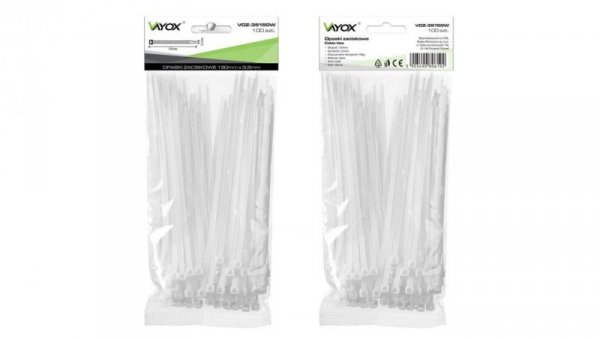 Opaski zaciskowe 3,5mm / 150mm białe 100 szt VOZ-35150W Vayox