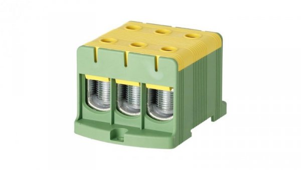 Blok rozdzielczy odgałęźny 3-polowy Al/Cu 35-150mm2 (max. 150mm2) na szynę TH35 żółto-zielony FJ-E150/3/D HEDO