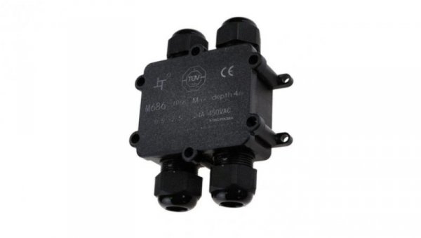 Mufa kablowa z dławikami na kable do 4x2,5mm2 hermetyczna IP68 UV czwórnik czarna V-TAC