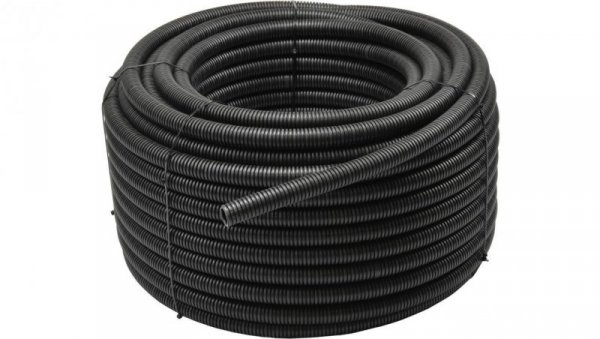 Rura karbowana elektroinstalacyjna RKGS 16/10,7mm giętka samogasnąca peszel z pilotem 750N PVC UV czarna 50m Tubifor