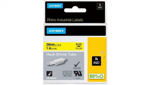 Taśma DYMO IND Rurka termokurczliwa 24mm x 1,5m (żółta/ czarny nadruk) RHINO Industrial 1805444 ORYGINALNA