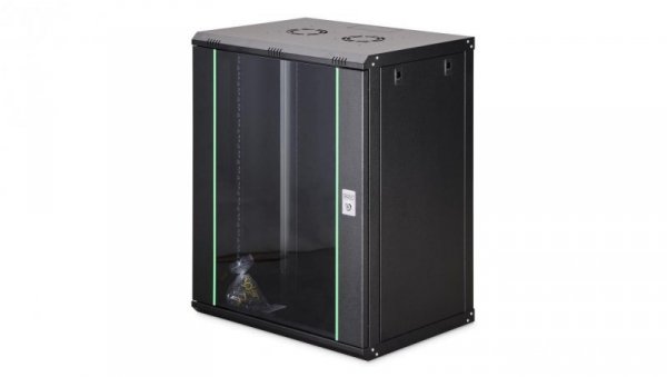 Szafa sieciowa wisząca Dynamic 19 16U rack 600x450, drzwi szyba, czarny, niezłożona, 60kg DN-37113