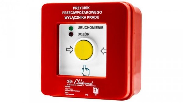 Przycisk ppoż wyłącznika prądu n/t 2 tory prądowe 12A, NC-NO, diody czerwona/zielona PPWP-1 B