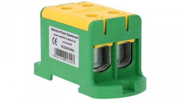 Blok rozdzielczy-odgałęźny 2x1-biegun AL/CU 16-95mm2 żółto-zielony montaż płaski i na szynę TH WLZ35/2x95/z 48.297