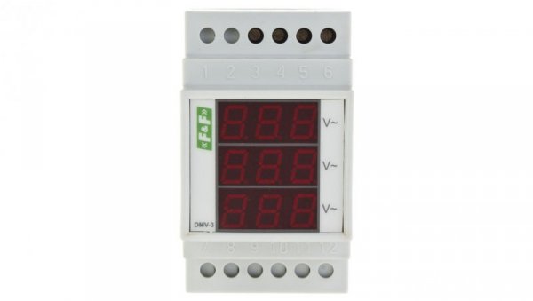Woltomierz 3-fazowy cyfrowy modułowy 100-300V AC dokładność 1 DMV-3