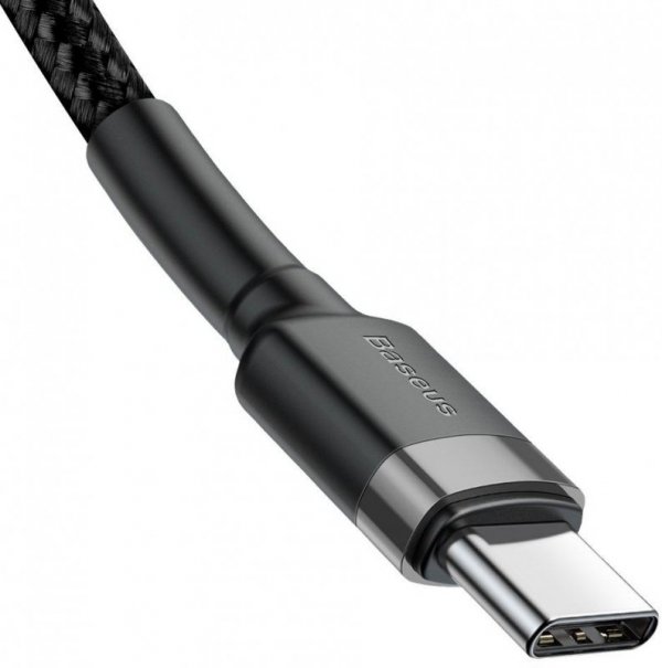 KABEL USB-C / USB-C Baseus Cafule CATKLF-GG1 100cm 60W 3A PD 2.0 QC 3.0 CZARNO-SZARY W OPLOCIE
