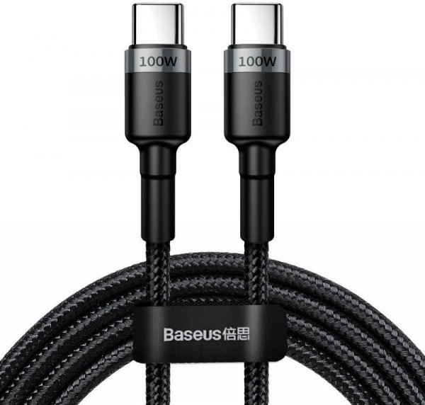 KABEL USB-C / USB-C Baseus Cafule CATKLF-ALG1 200cm 100W 5A PD 2.0 QC 3.0 CZARNO-SZARY W OPLOCIE