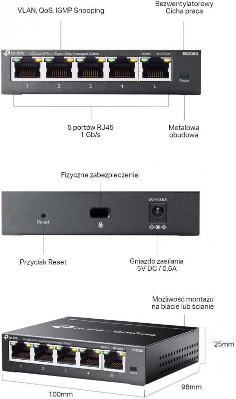 SWITCH TP-LINK OMADA ES205G Easy Managed