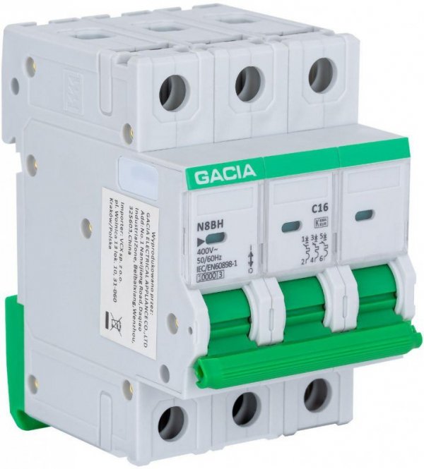 Wyłącznik nadprądowy GACIA N8BH 10KA C 3P 32A