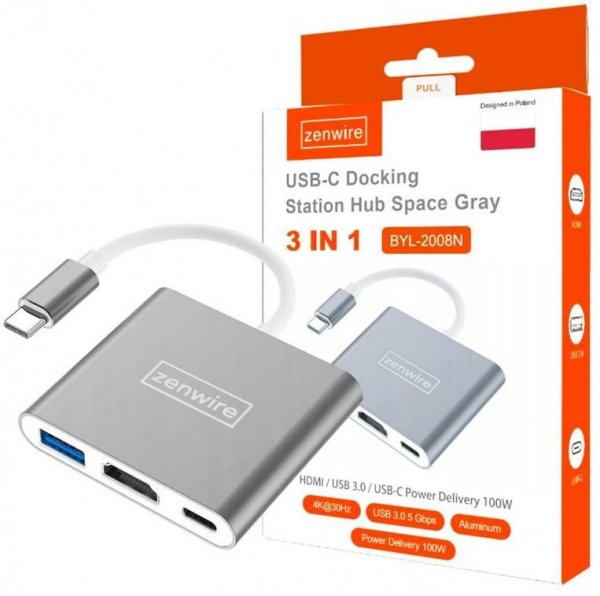 Adapter Przejściówka ZENWIRE 3w1 MHL HUB USB C HDMI 4K BYL-2008N