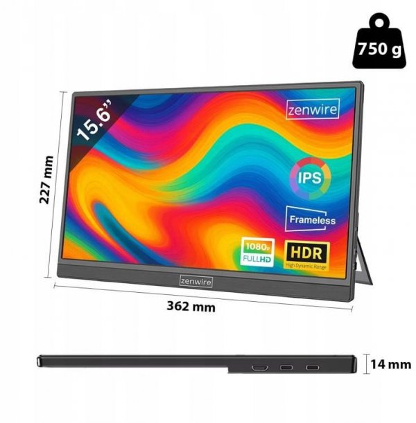 Monitor Przenośny Zenwire 15,6" Full HD 1920x1080 IPS HDR HDMI M9P