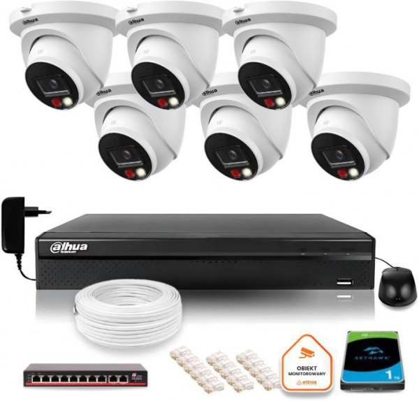 Zestaw monitoringu IP Dahua 8mpx 4K 6 kamer IPC-HDW2849TM-S-IL z dyskiem 1TB