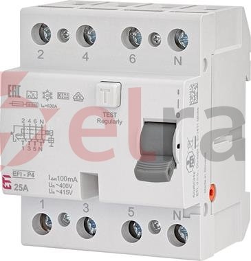 Wyłącznik różnicowoprądowy 4P 25A 0,1A EFI-P4 A 25/0.1 002061521