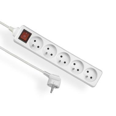 EPS-503W PRZEDŁUŻACZ LISTWOWY 5X Z/U OKRĄGŁY WTYCZKA KĄTOWA 3.0M H05VV-F 3X1.0 BIAŁY + WYŁĄCZNIK