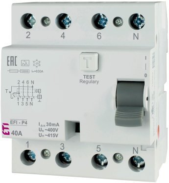 EFI6-P4 25A/ 30MA/AC WYŁĄCZNIK RÓŻNICOWY 25A 4P 4M 30MA AC 6KA