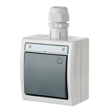 AQUANT SZARY PRZYCISK NT &quot;DZWONEK&quot; IP65 ZACISKI ŚRUBOWE 10AX 250V
