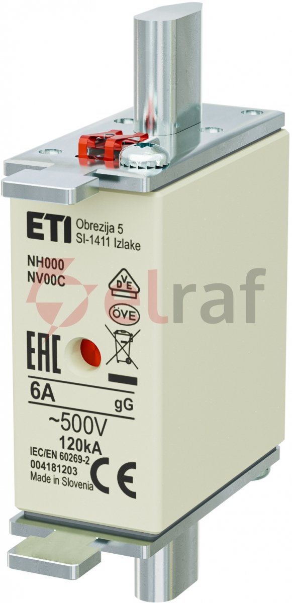Wkładka bezpiecznikowa NH000 6A gG 500V 004181203