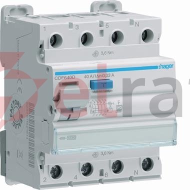 Wyłącznik różnicowoprądowy 4P 40A 30mA 10kA typ F CDF640D