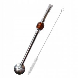 Bombilla do Yerba Mate z Kamieniem Bursztynowa + Czyścik