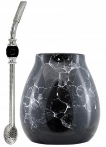 Matero Yerba Mate Marmol Dark + Bombilla Royal Grande Black