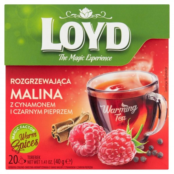 Owocowa Herbata Zimowa Rozgrzewająca Malina Cynamon Czarny Pieprz 20t LOYD