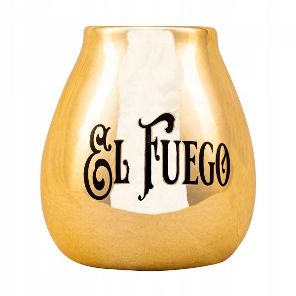 Matero Yerba Mate ceramiczne Złote El Fuego GOLD + Bombilla Royal Grande