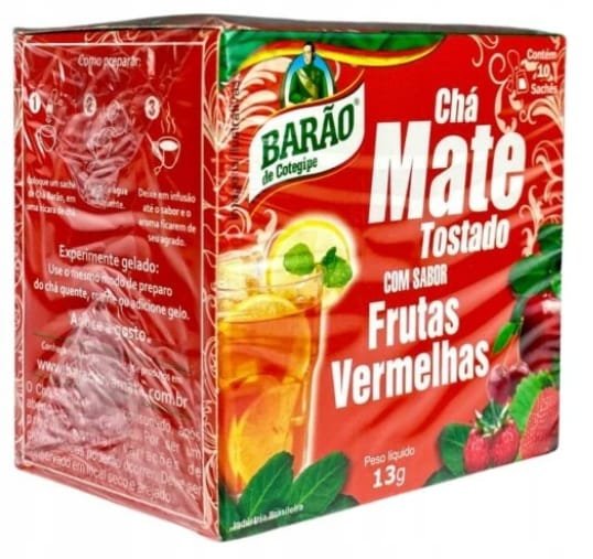 Yerba Mate Barao de Cotegipe Palona Tostado Sabor Frutas Vermelhas 10x1,3g