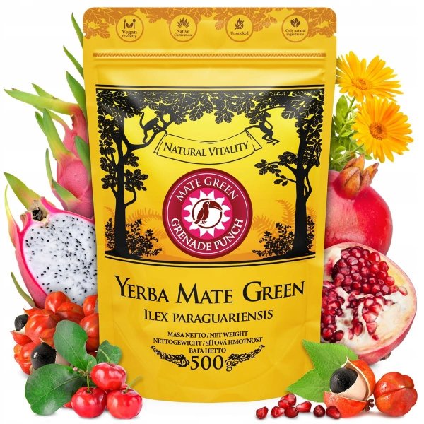 Yerba Mate Green Grenade Punch - 500 g Smoczy owoc Granat Guarana