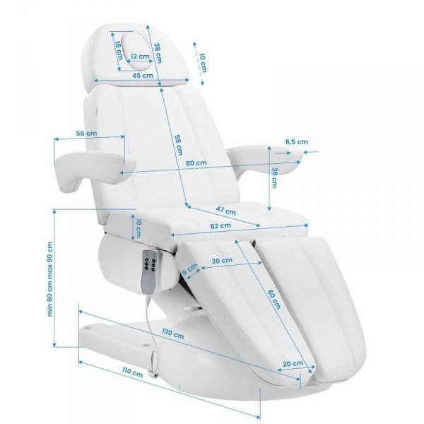 Fotel kosmetyczny do pedicure elektryczny Azzurro Lux 3 silniki biały