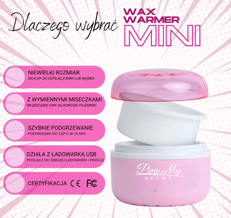 Mały różowy podgrzewacz do wosku Mini WAX WARMER MINI Pimp My Lashes