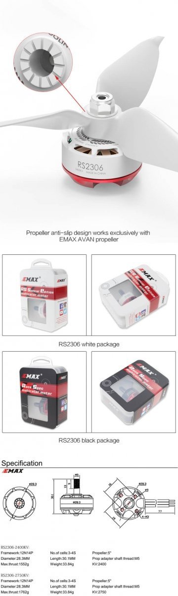 Silnik EMAX RS2306 2750KV RaceSpec White Editon ~ 2,0 kg ciągu 1000W