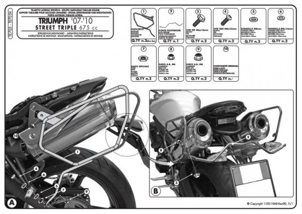 GIVI TE705 STELAŻ SAKW BOCZNYCH 3D600 TRIUMPH STREET TRIPLE 675
