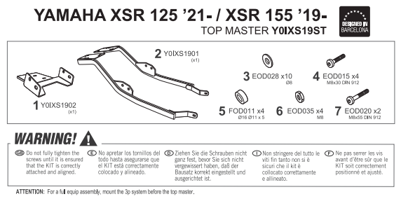 SHAD STELAŻ KUFRA BOCZNEGO 3P YAMAHA XSR 125 '2019