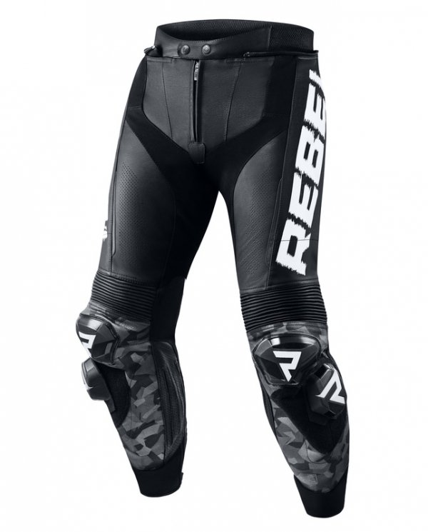 REBELHORN SPODNIE MOTO SKÓRZANE REBEL BLACK/WHITE