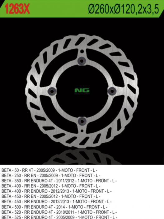 NG1263X TARCZA HAMULCOWA BETA 50/350/400/450/498/500 RR ENDURO (260X120,2X3,5) (4X8,5MM)