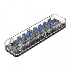 HUB USB-A Orico F7U-U3-CR-BP Aktywny 7x USB-A 5Gbps przezroczysty