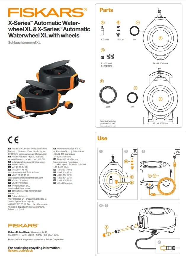 FISKARS Automatyczny bęben z wężem X-Series XL, z kółkami 1067548