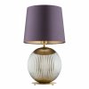 DUŻA LAMPA STOŁOWA LAMPKA NOCNA SZKLANA DO SALONU SYPIALNI NA KOMODĘ W STYLU GLAMOUR KULA SZARA SZKLANA ZE ŚLIWKOWYM ABAŻUREM ARGON HAMILTON 8532