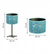 Lampka stołowa z materiałowym abażurem 20 cm, kolor niebieski, złoty wzór geometryczny, metalowy stelaż, E27 LIGHT HOME