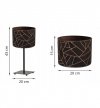 Lampa stołowa z materiałowym abażurem 20 cm, czarny, miedziany wzór geometryczny, metalowy stelaż, E27 LIGHT HOME