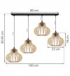 Lampa wisząca na szerokiej listwie 80 cm z 4 drewnianymi kloszami 23 cm w oryginalnym kształcie, E27 LIGHT HOME