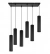 Lampa wisząca na szerokiej prostokątnej listwie 60 cm, 6 podłużnych wąskich czarnych kloszy metalowych tuba 6 cm, GU10 LIGHT HOME