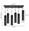 Lampa wisząca na szerokiej prostokątnej listwie 60 cm, 6 podłużnych wąskich czarnych kloszy metalowych tuba 6 cm, GU10 LIGHT HOME