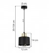Lampa wisząca zwis, metalowy czarny klosz 12 cm ze złotym wykończeniem, podsufitka 8 cm, E27 LIGHT HOME