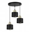 Lampa wisząca na okrągłej podsufitce 30 cm, 3 klosze czarne metalowe 12 cm ze złotym wykończeniem, E27 LIGHT HOME