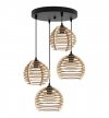 Lampa wisząca na okrągłej podsufitce 30 cm,  4 drewniane klosze 21 cm w kształcie ażurowych kul, E27 LIGHT HOME