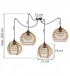 Lampa wisząca typu pająk, 4 klosze drewniana kula ażurowa 21 cm z poziomymi lamelami, okrągła podsufitka, E27 LIGHT HOME