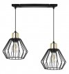 Lampa wisząca na szerokiej listwie 40 cm, 2 klosze druciane czarne metalowe 18 cm ze złotym wykończeniem, E27 LIGHT HOME