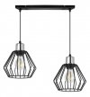 Lampa wisząca na szerokiej listwie 40 cm, 2 klosze druciane czarne metalowe 18 cm ze srebrnym, chromowanym wykończeniem, E27 LIGHT HOME
